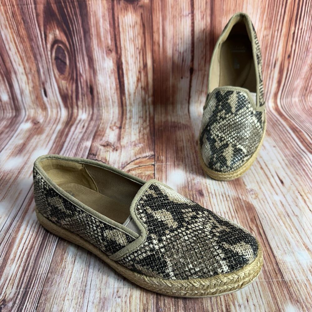 Clarks AZELLA MAJOR Womens Size 9.5 M Snakeskin Espadrille Loafers Flats Shoes